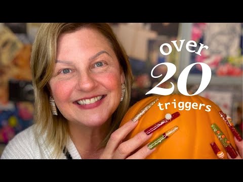 ASMR | Tingly Tapping with Extra Long Fall Designed Nails on Pumpkin-Inspired Triggers 🎃💗🍁