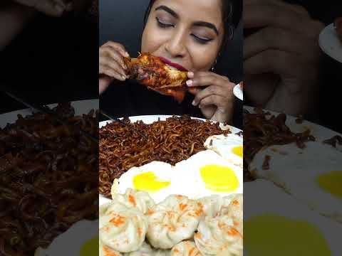 ASMR Eating Spicy Pani Puri,Whole Chicken Momos,Noodles,Egg Indian Street Food ASMR Eating Mukbang