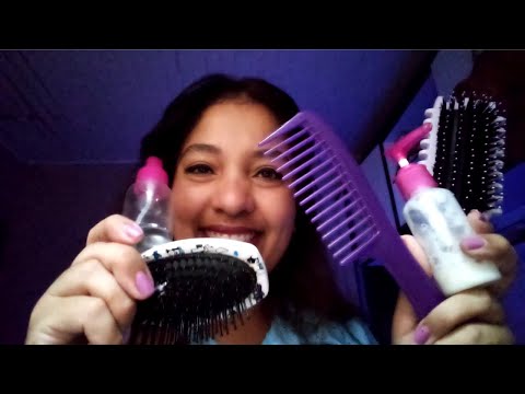 ASMR Escovação de cabelo com uma escova desembaraçadora (Escovas, pente, creme, óleo)💆‍♀️🌙