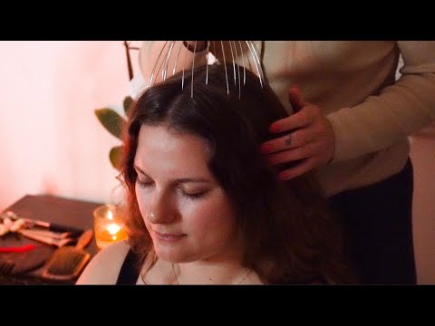 ASMR Tingly Hair Play, Brushing, Parting, Massage on Giselle (Whisper)