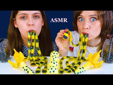 ASMR BOBA TEA PARTY, GIANT GUMMY SNAKE, JELLY TAPIOCA BALLS, JELLY BANANAS