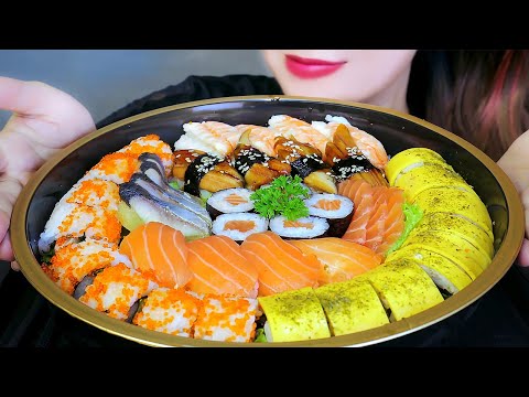 ASMR SUSHI X RICE ROLL, EATING SOUNDS | LINH-ASMR