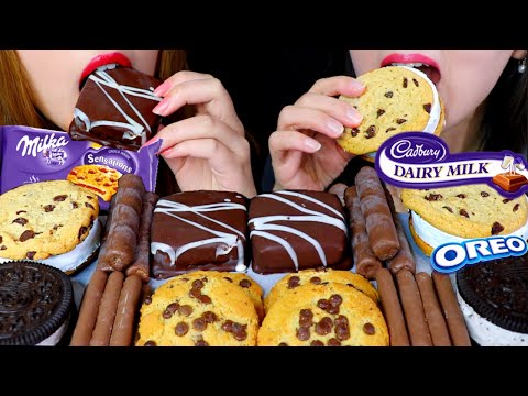 ASMR CADBURY CHOCOLATE FINGERS, MILKA COOKIES, OREO ICE CREAM SANDWICH, CHOCO ROLL 먹방 | Kim&Liz ASMR