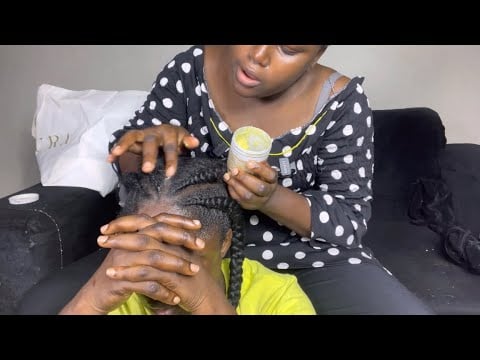 My sister massages between my braids with Shea butter. Sleep inducing ASMR✨ With Gum cracking sound