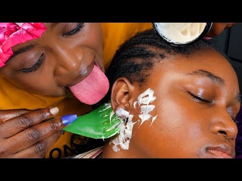Asmr ✨no gum sensual fake spit painting Ear to neck massage | butter cream Neck massage