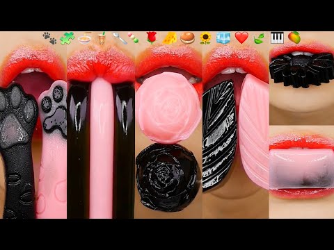 asmr BLACK & PINK EMOJI JELLY FOOD블랙 & 핑크 이모지 젤리 먹방 eating sounds