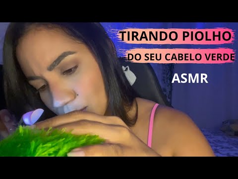 Tirando piolho do seu cabelo verde + carinho/Leinha asmr