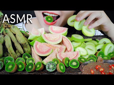 ASMR SOUR FRUITS PLATTER GREEN TAMARIND, GREEN MANGO, WILD KIWI AND RED CORE GUAVA | LINH-ASMR