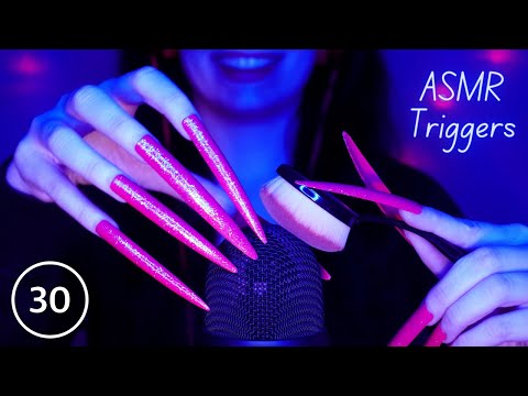 ASMR 💙 30 Triggers in 30 Minutes 😴 Scratching , Tapping , Brushing , Massage etc | No Talking 4K