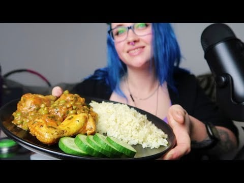 ASMR Eating Tikka Masala Curry & Rice (Chicken Wing Eating)