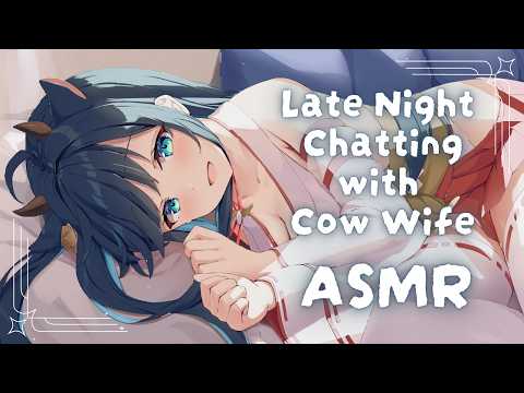 【ASMR KU100】Late Night Chatting With Cow Wife Whispers, Ear Rubbing, Tapping, Ear Nommies