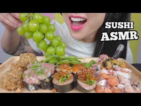 ASMR SUSHI + FRESH GRAPES + GARLIC FRIED RICE BALLS (EATING SOUNDS) NO TALKING | SAS-ASMR