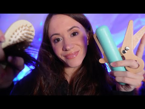 ASMR Realistic Wooden Haircut & Straightening 🪵 (hair playing, cutting, styling)
