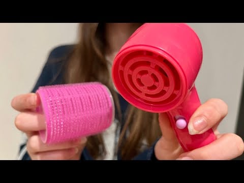 ASMR curling your hair with Velcro Rollers | lo-fi | hair brushing | blow dryer 