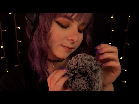 ASMR | slow close up whispered ramble & soft fluffy mic cover scratching