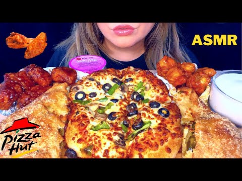 ASMR PIZZA HUT MUKBANG NEW PIZZA MELTS & WINGS (NO TALKING) EATING SOUNDS