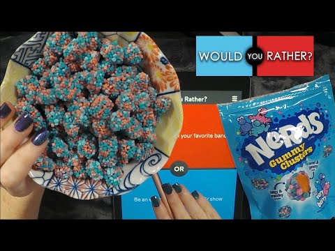 ASMR Eating Nerds Gummy Clusters & Would You Rather on iPad | Whispered Game Play