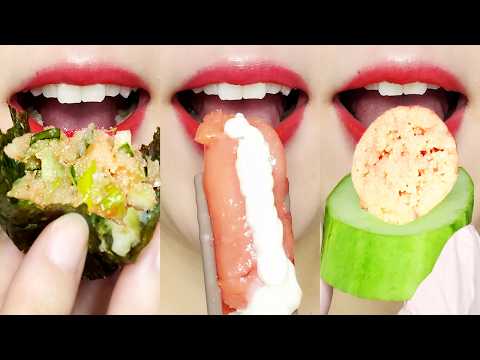ASMR Salted Pollock Roe & Marinated Seafood MUKBANG 명란젓 & 해물장 이모지 먹방 Eating Sounds