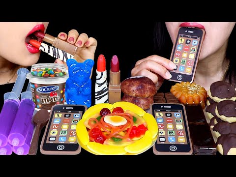 ASMR EDIBLE CHOCOLATE LIPSTICKS, SMARTPHONES, GIANT GUMMY BEAR, PIZZA, MOCHI, JELLO SHOOTER, M&MS 먹방