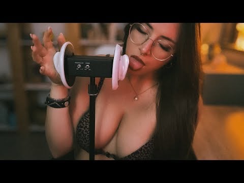 ASMR Ear Blowing, Licking and Massage (almost no talking)