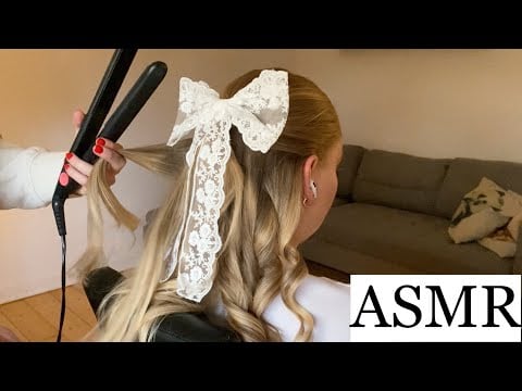 ASMR | Hair Styling With a Cute Bow 🎀 (Hair Curling, Hair Spraying, No Talking)