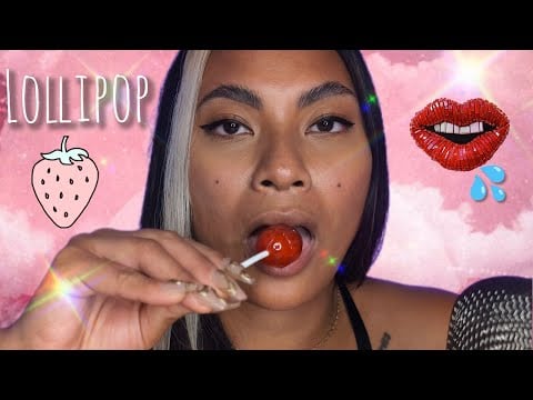 ASMR Lollipop Mouth Sounds , Strawberry Blow Pop , Gum Chewing Tingles