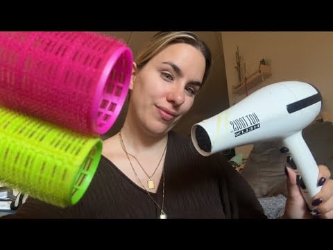 ASMR Hair Styling with Rollers and Blow Drying (Hair Dryer Off) 