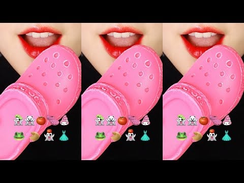 VERTICAL MUKBANG CROCS MOUSSE CAKE ASMR, JELLY EATING SOUND ASMR EMOJI FOOD ASMR 🩰