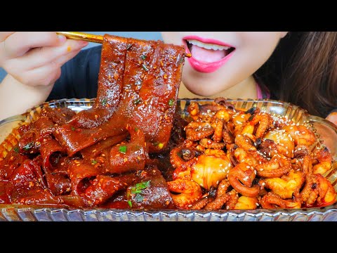 ASMR EATING KOREAN SPICY OCTOPUS X GLASS NOODLES , EATING SOUNDS | LINH-ASMR