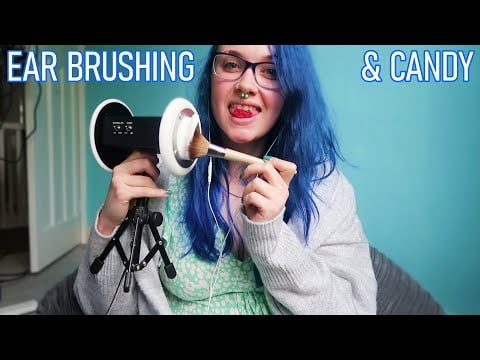 ASMR Ear Brushing & Eating Chewy Swedish Fish Candy 🐟