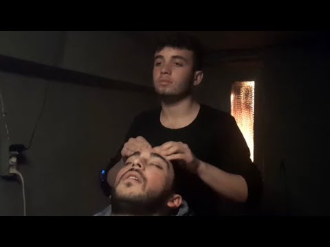 Young apprentice asmr does skin care | head massage