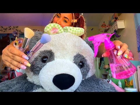 ASMR 🐼🥒 GIANT Panda Facial & Spa (layered sounds, body scrub, scalp massage)