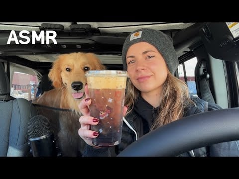 ASMR Car Taste Test: Dunkin Cookie Butter Cold Brew ☕️🍪 | Whispering + My Puppy