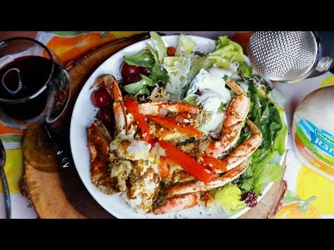 Snow Crab Legs With Sweet Salad ASMR eating Sounds