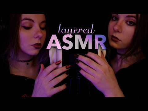 layered ASMR | 200% clicky Unintelligible Whispering & Ear Tapping with Heavy Rain