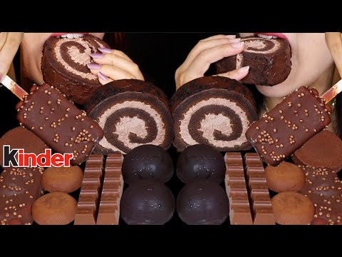 ASMR GIANT CHOCOLATE ICE CREAM BON BONS, KINDER CHOCOLATE BARS, CREAM ROLL CAKE, CRUNCH ICE CREAM 먹방