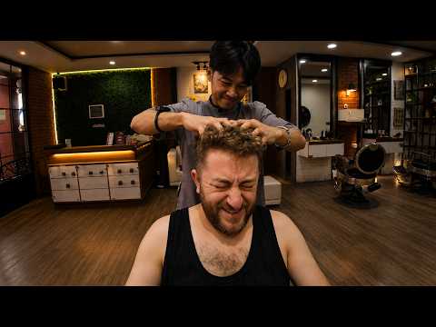 THIS BARBER MASSAGE WAS VERY RELAXING + CRACKS + WASH +ASMR head,face,ear,arm,palm,neck,back massage