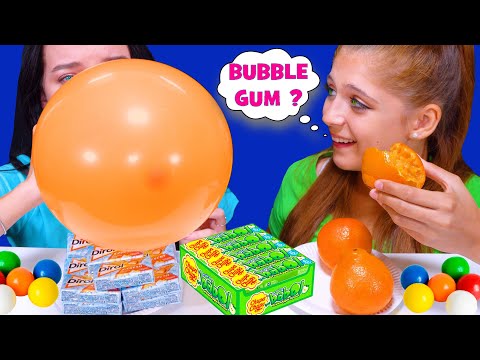 ASMR BUBBLE GUM VS REAL FOOD EATING CHALLENGE LiLiBu