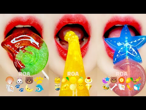 ASMR Emoji Food 10 minutes Eating Sounds [Honey Jelly, Kohakuto, Ice, Chocolate]