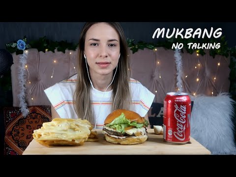 ASMR MUKBANG (Sem Fala) HAMBURGUER + BATATAS FRITAS COM QUEIJO 🍔