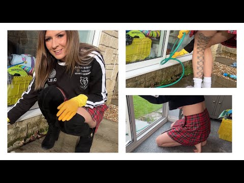 ASMR Window Washing and Scrubbing, Outdoor Chores - Clean With me Outside