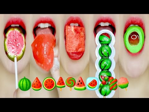 Water Melon & Dried Fruit Eating Sounds 수박 & 동결 건조 이모지 먹방 Emoji Food ASMR MUKBANG