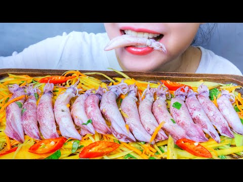 ASMR EATING EGGS SQUIDS X PAPAYA SALAD EATING SOUNDS | LINH ASMR