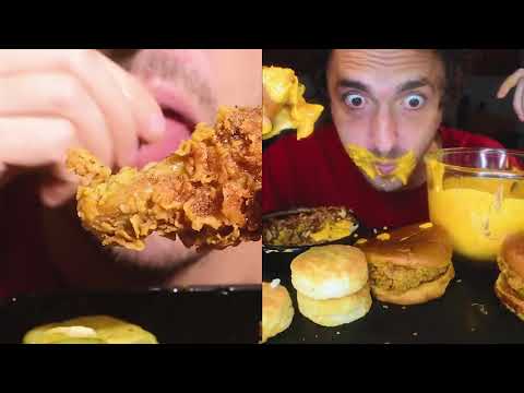 ASMR eating KFC vs POPEYES Fried Chicken * stereo asmr tingles splitview * 프라이드 치킨 먹방