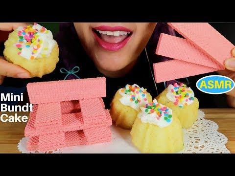 ASMR MINI VANILA BUNDT CAKE+STRAWBERRY WAFERS EATING SOUND |바닐라 번트케익+딸기웨이퍼 리얼사운드 먹방|CURIE.ASMR