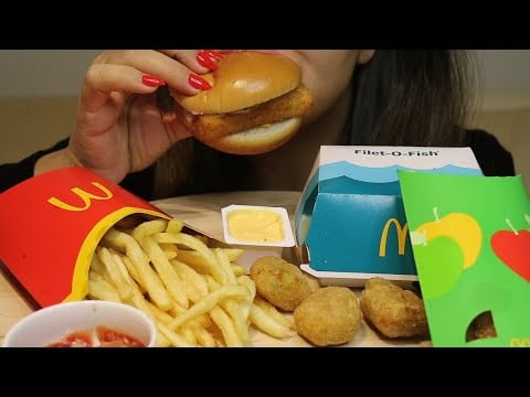 ASMR MCDONALDS FISH FILET MENU CHEESE BALLS APPLEPIE MUKBANG no talking CREMA ASMR #asmr #mukbang