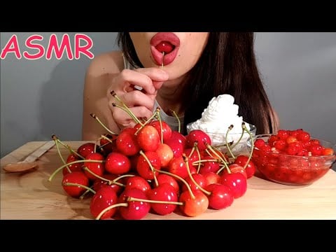 ASMR | Eating Cherries With Whipped Cream | No Talking | Lady M. ASMR