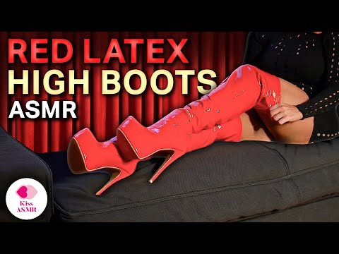 ASMR | Red Latex High Boots (No Talking) 4K