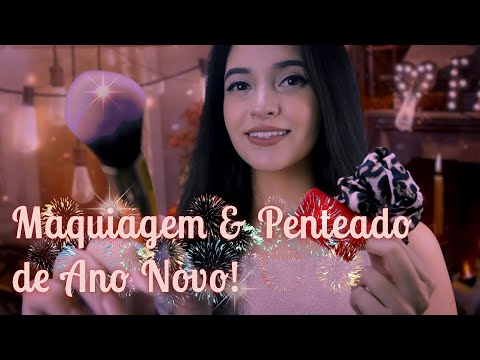 ASMR MAQUIAGEM EM VOCÊ & PENTEADO NO CABELO ✨ Te Arrumando pro Fim de Ano ✨ Makeup Roleplay, ASMR BR