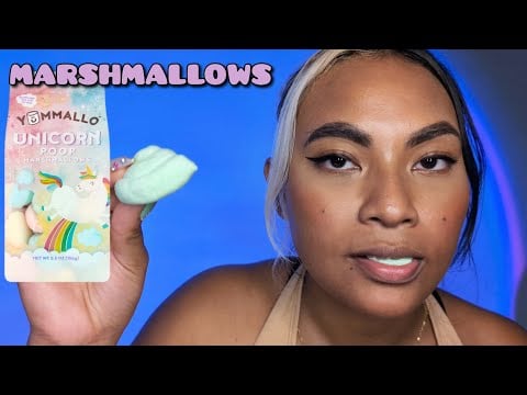 ASMR Eating Unicorn Marshmallows And Haribo Gummy Snakes , Tingly Eating Sounds
